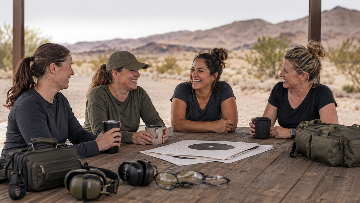 Four women enjoying a friendly girls’ day at the shooting range