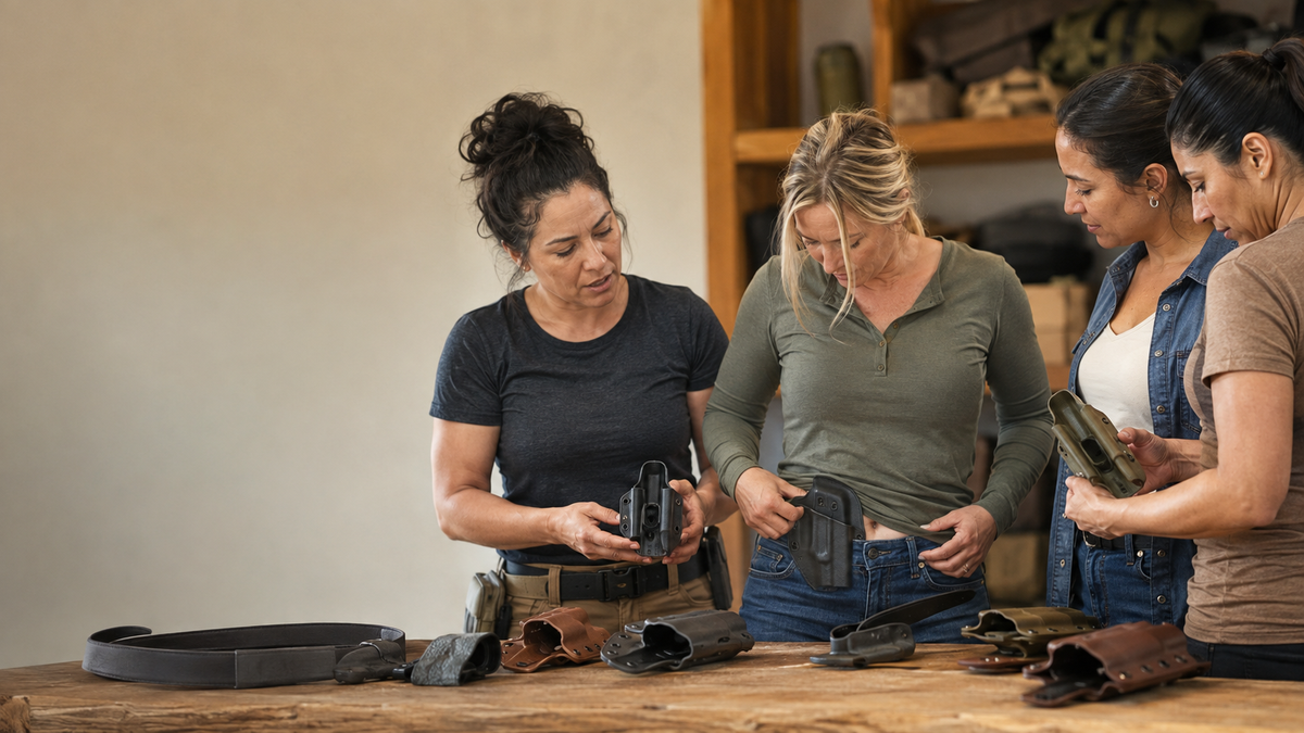 Women comparing empty holsters for body comfort and fit