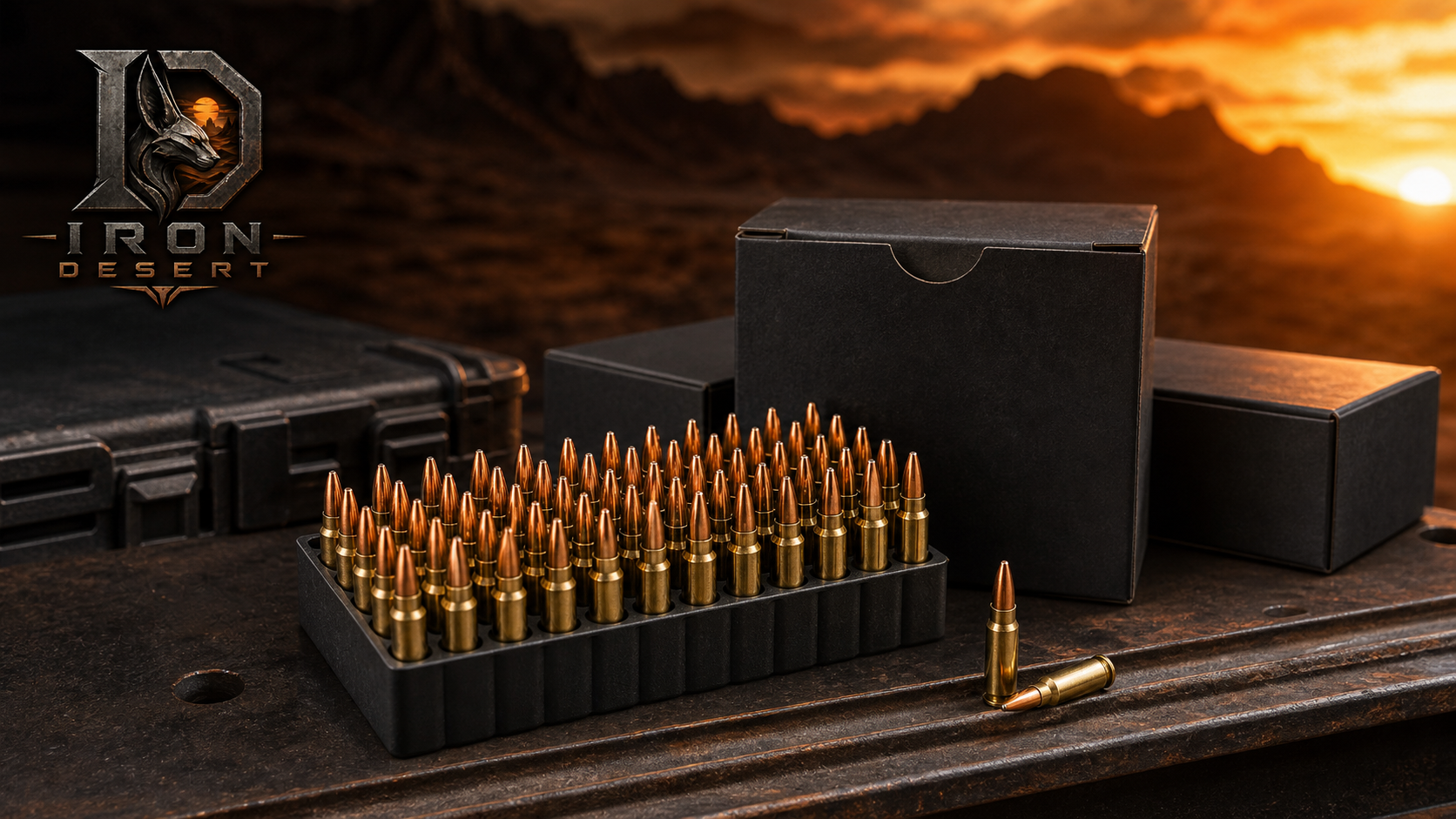 Compact 5.7x28 ammunition cartridges in a range tray