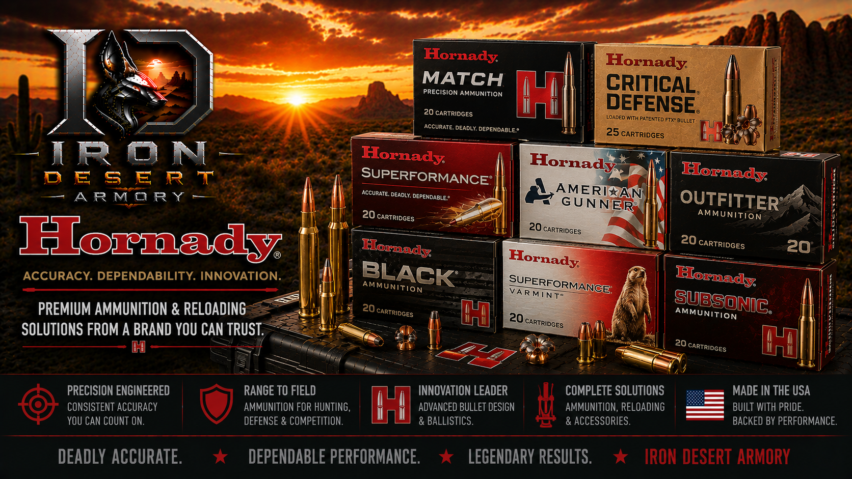 Hornady ammunition including Critical Defense, Black, American Gunner and Precision Hunter ammunition from Iron Desert Armory
