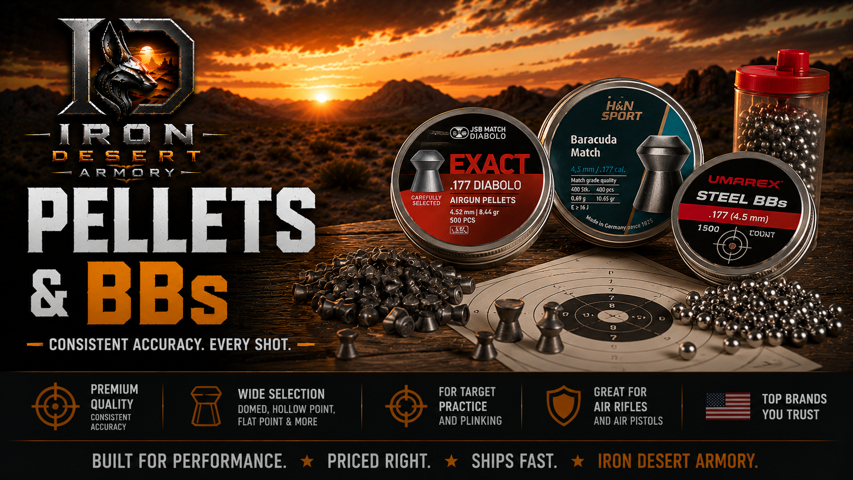 Airgun pellets and steel BBs for air rifles and air pistols from Iron Desert Armory