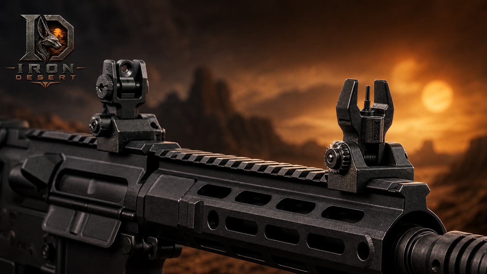 AR iron sights mounted on a rifle upper