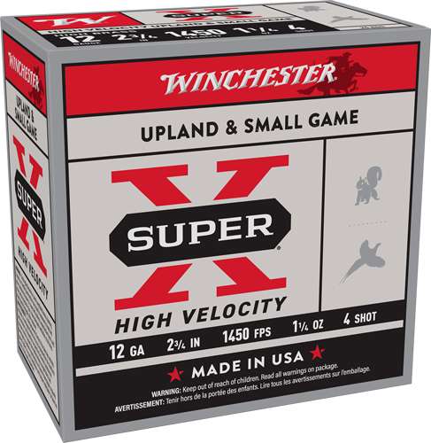 Winchester Ammo 12 Gauge Super-X High Velocity #4 Shot, 1-1/4 oz, 25 Rounds per Box