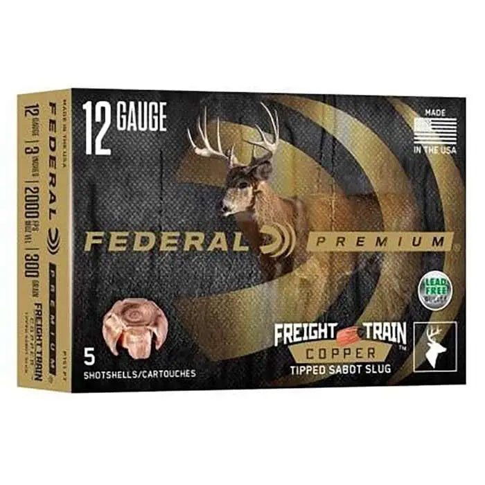 Federal 12 Gauge 2-3/4 inch Freight Train Copper Sabot Slug – 300 Grain, 5 Rounds per Box