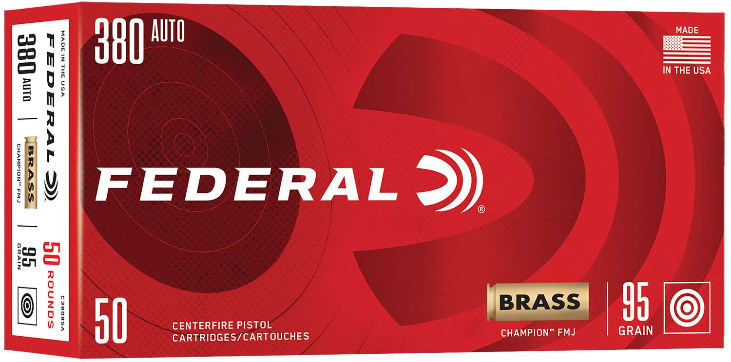 Federal Champion .380 Auto 95 Grain Full Metal Jacket Ammunition, 50 Rounds Per Box