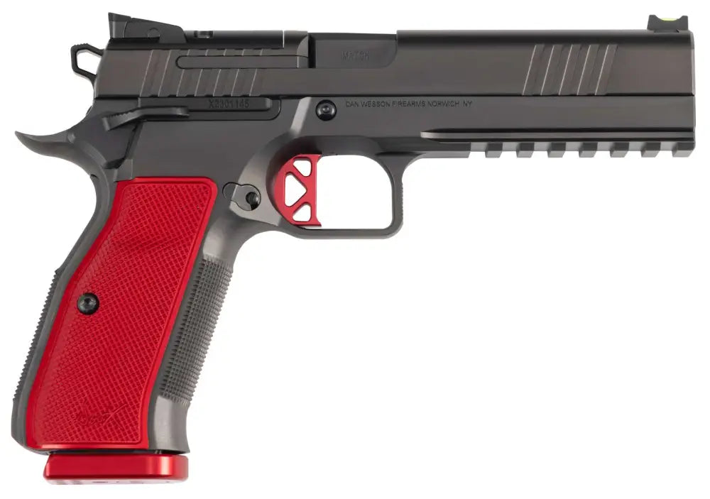 Dan Wesson DWX Optic Ready 9mm Pistol with Black DLC Finish and Red Textured Aluminum Grips