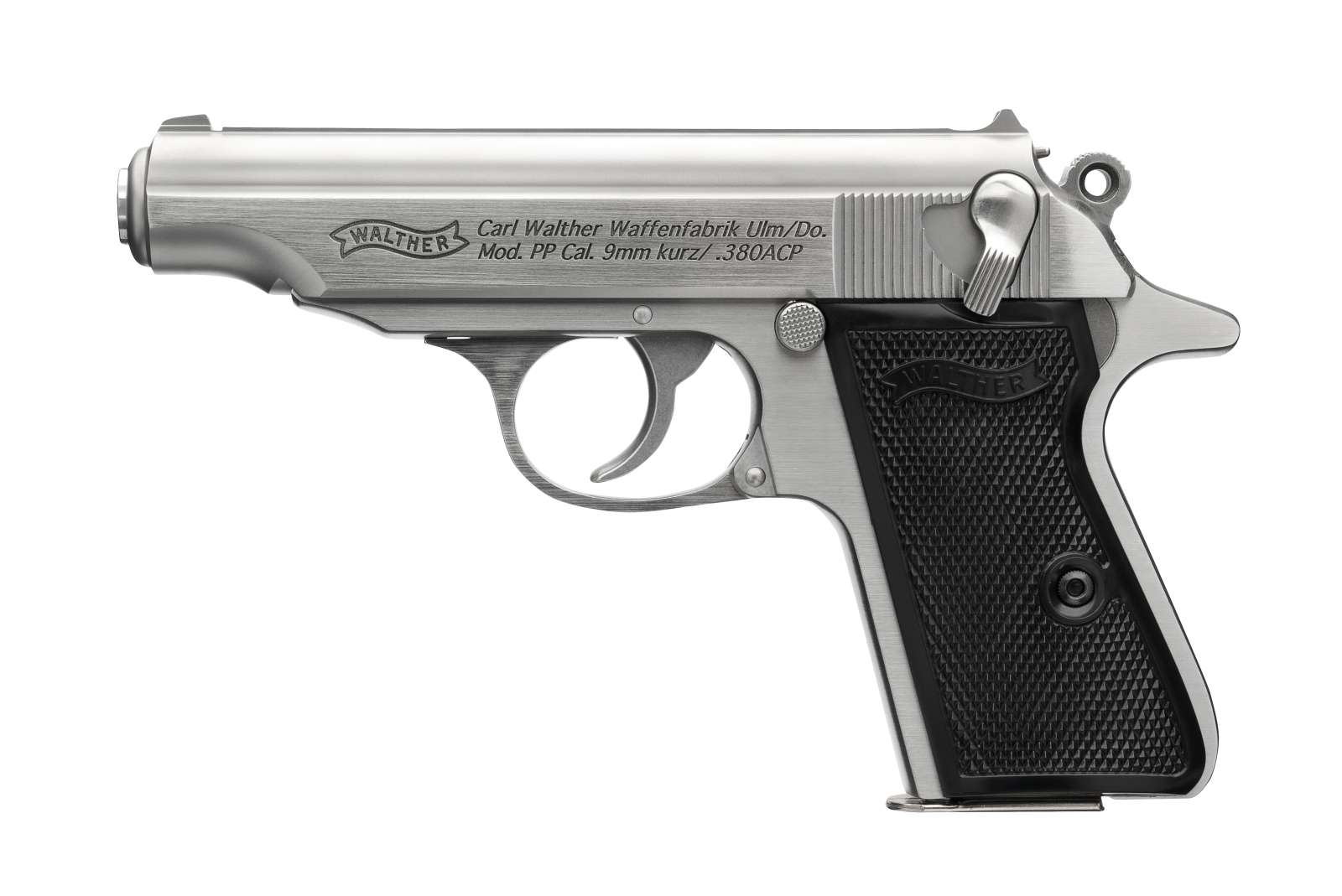 Walther PP Stainless 32 ACP Semi-Auto Pistol with 8-Round Capacity and Two Magazines