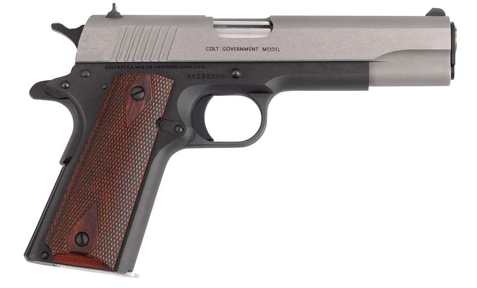 Colt Mfg 1911 Government Model Two Tone 45 ACP 5-Inch Barrel with Wood Grips and 8-Round Magazine