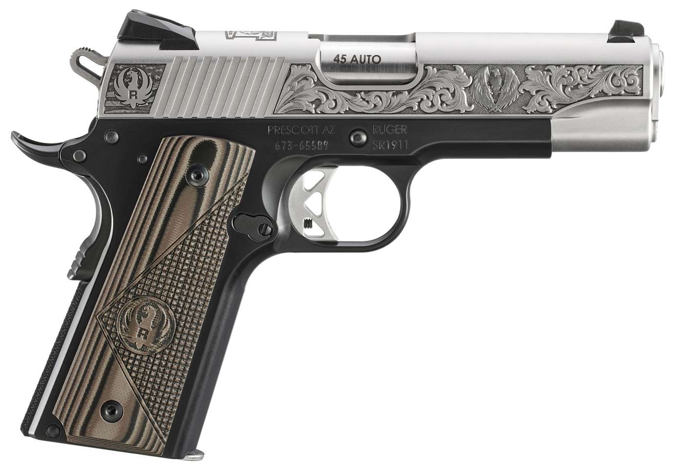 Ruger SR1911 Commander Prescott AZ Edition 45 ACP Pistol with 4.25-inch Barrel and Engraved Finish