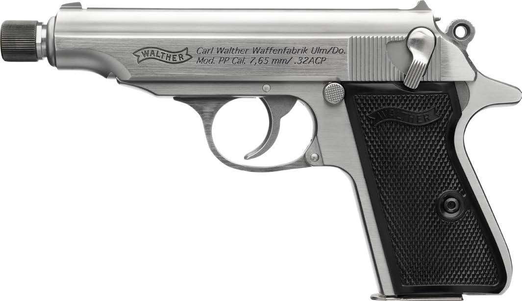 Walther SD Series PP SD 32 ACP Stainless Semi-Auto Pistol with 3.9-Inch Threaded Barrel and Two Magazines