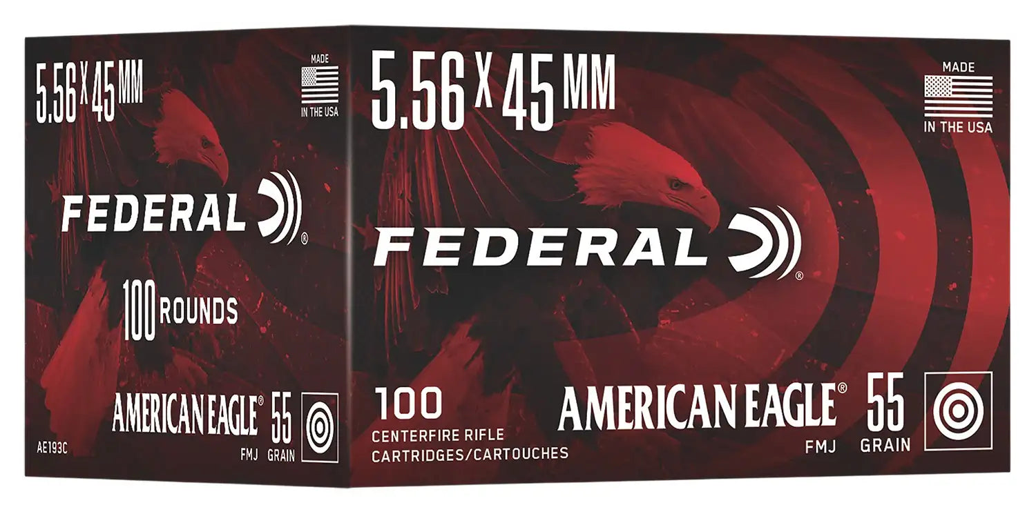 Federal AE 5.56x45mm NATO 55GR FMJ Ammo, 100 Rounds per Box