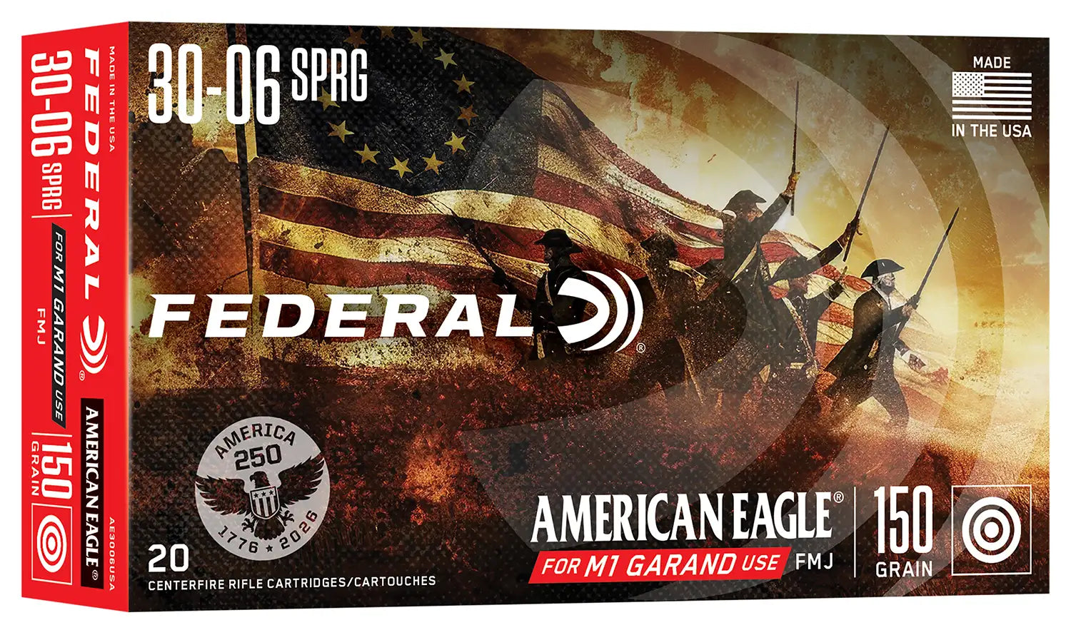 Federal 30-06 Springfield 150 Grain FMJ Ammo - 20 Rounds per Box, 10 Boxes per Case