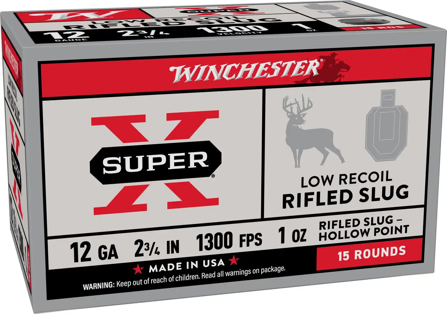 Winchester Ammo 12 Gauge Super-X 1 oz Low Recoil, 15 Rounds per Box, 10 Boxes per Case - Model X12RS15VPR