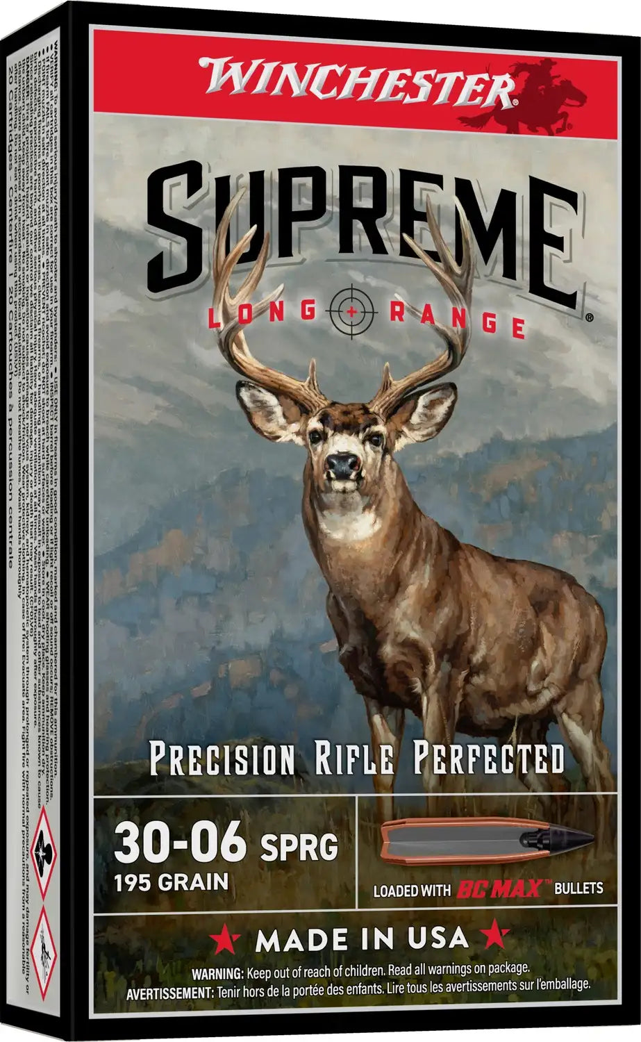 Winchester Ammo 30-06 Springfield Long Range 195-Grain Ballistic Control Max, 20 Rounds per Box, 10 Boxes per Case