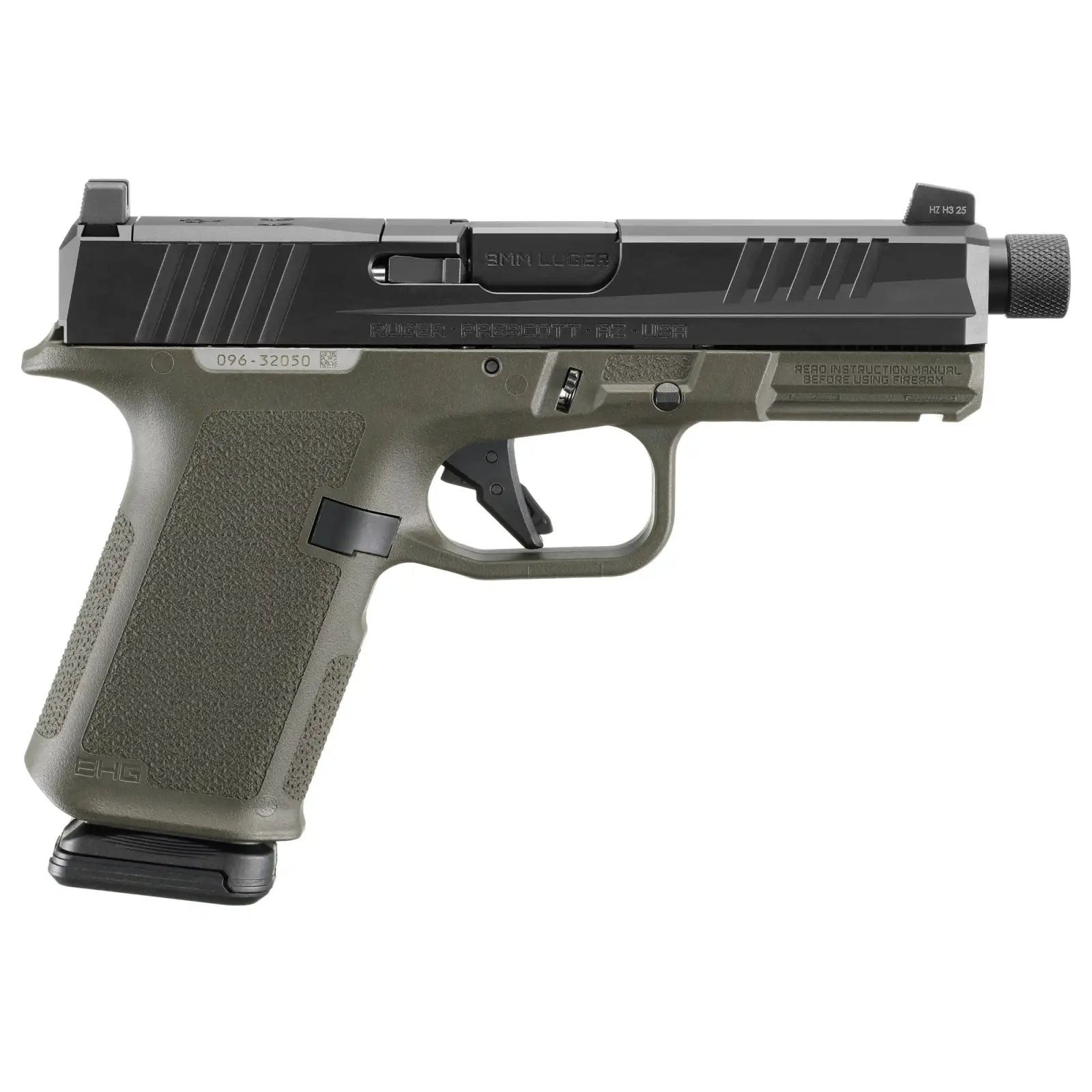 Ruger RXM 9mm Pistol with Threaded Barrel and OD Green Magpul EHG Stock