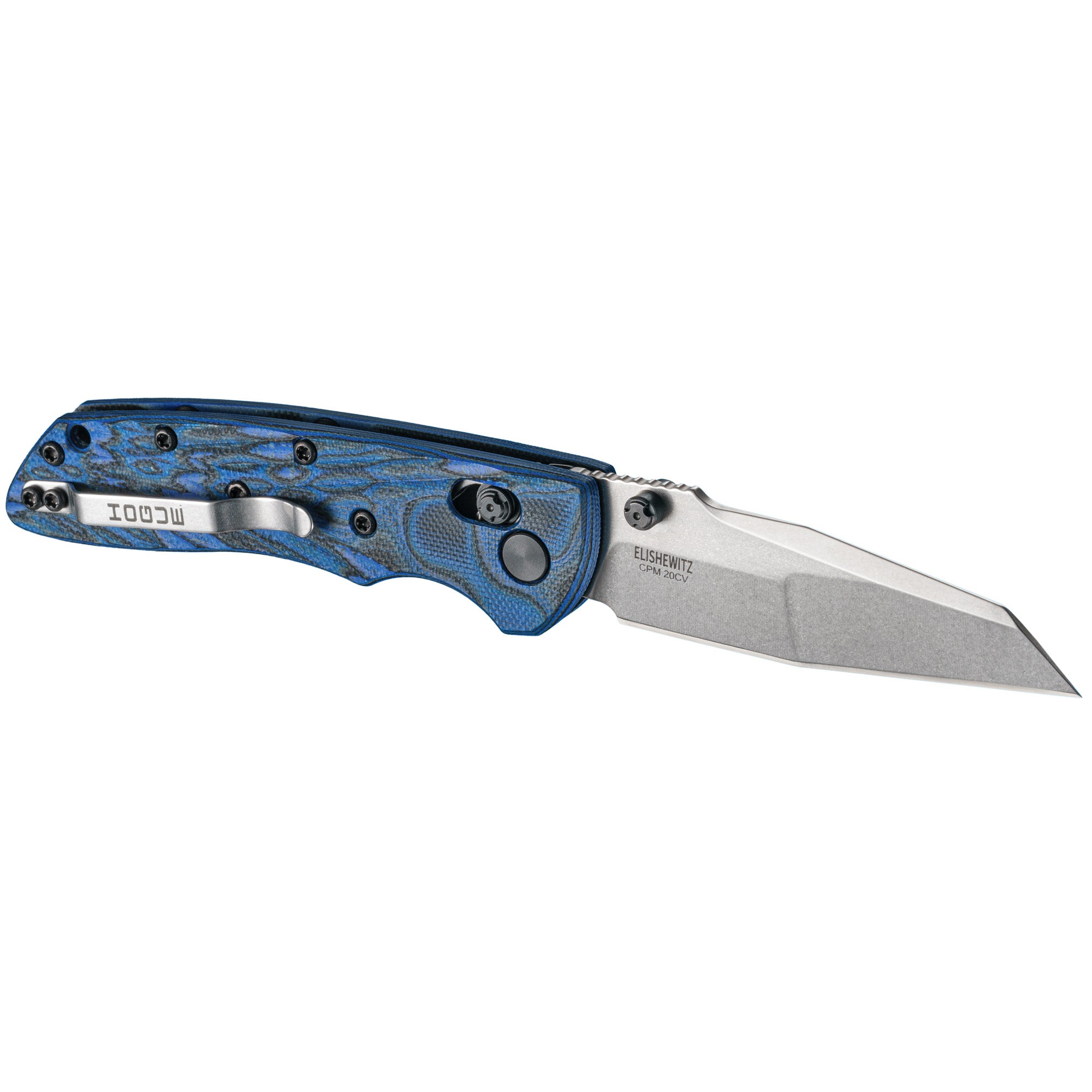 Hogue Deka Folding Knife with CPM-20CV Blade, 3.25-inch Plain Edge, Blue Handle