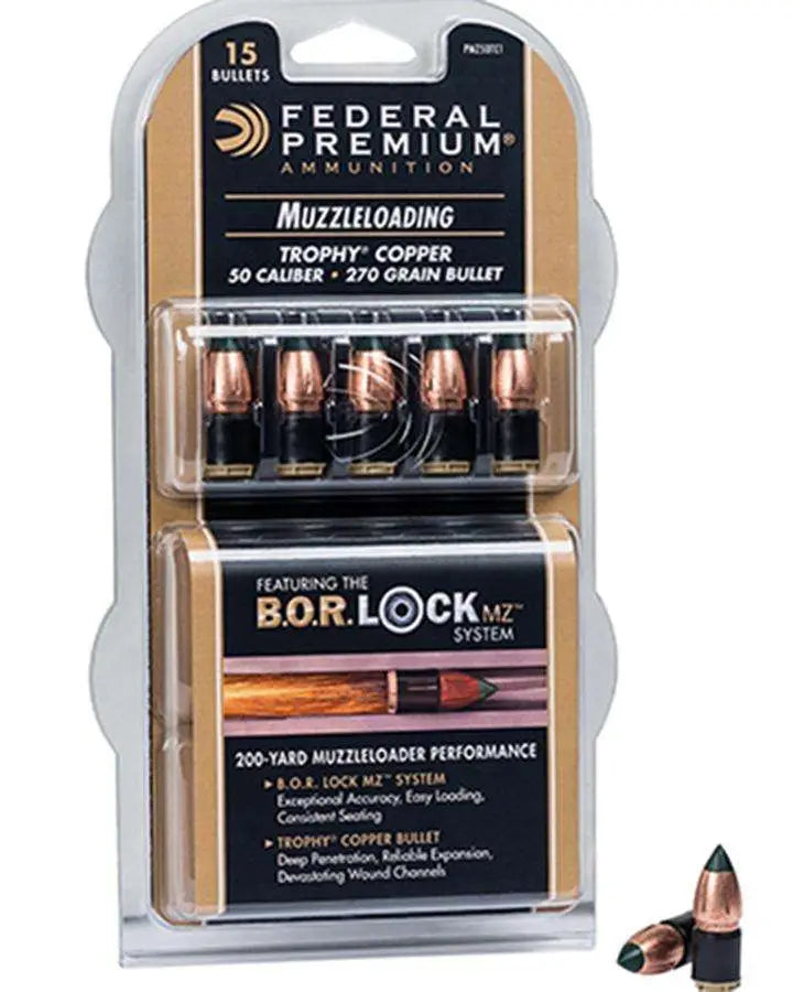 Federal 50 Caliber Trophy Copper Rifle Ammunition - 270 Grain, 15 Rounds per Box, 10 Boxes per Case