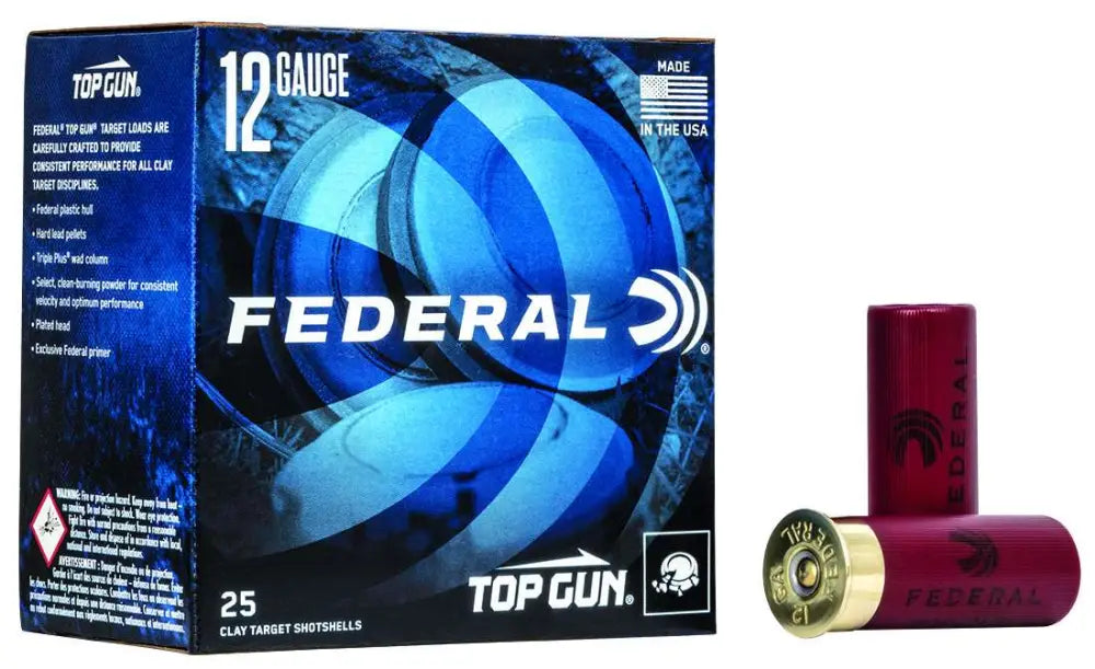 Federal Top Gun 12 Gauge 2-3/4 inch Target Load Shotshells, 1-1/8 oz Lead Shot, 7.5 Shot Size, 1200 FPS, 25 Rounds per Box