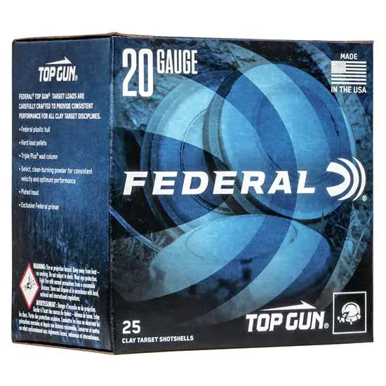 Federal Top Gun 20 Gauge Target Load Shotshells – 2-3/4 inch, 7/8 oz, 8 Shot, 25 Rounds per Box