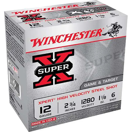 Winchester Ammo Super X Xpert High Velocity 12 Gauge 2-3/4 inch #6 Steel Shot, 1-1/8 oz, 25 Rounds per Box