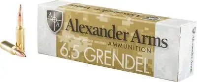 Ale X Ander Arms 6.5 Grendel Match Ammunition - 123 Grain Lapua Scenar Boat Tail, 20 Rounds