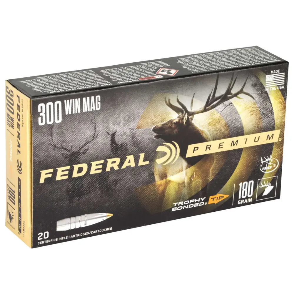 Federal Premium 300 Winchester Magnum 180 Grain Trophy Bonded Tip Hunting Ammo - Reloadable Nickel-Plated Brass Casings