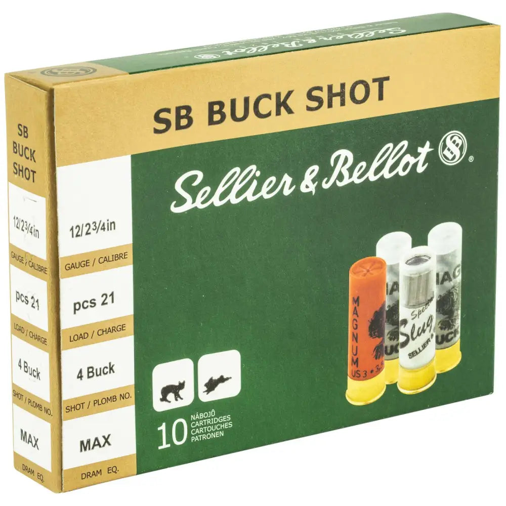 Sellier & Bellot 12 Gauge Buckshot, 2.75 inch, 4 Buck - 1 1/8 oz, 10 Rounds per Box, 25 Boxes per Case