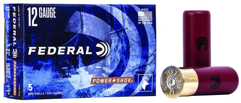 Federal 12 Gauge Sabot Slug Ammo - 1 oz Hollow-Point Rifled Slug, 1500 FPS, 50 Rounds Case