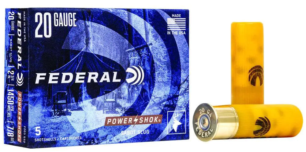 Federal 20 Gauge Sabot Slug – 2 ¾ inch, Hollow-Point, 7/8 oz, 1450 fps, Pack of 5