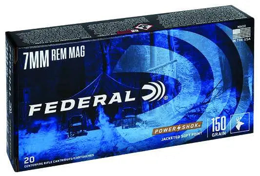 Federal 7mm Rem Mag Power-Shok Soft Point Ammunition, 150 Grain, 20 Rounds per Box