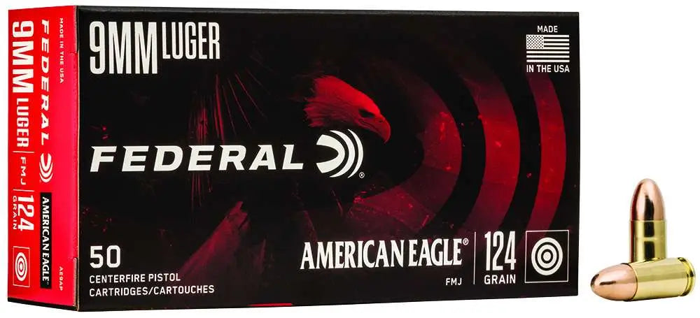 Federal 9mm Luger 124 Grain FMJ Handgun Ammunition – 50 Rounds per Box