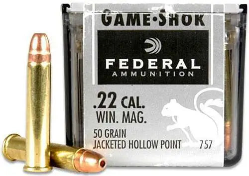 Federal 22 Magnum 50 Grain Jacketed Hollow Point Ammo - Game-Shok Series, 50 Rounds per Box