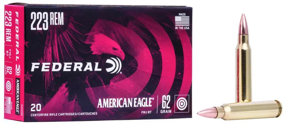 Federal AE223N .223 Remington 62 Grain FMJ Boat-Tail Rifle Ammo - 20 Rounds per Box, 25 Boxes per Case