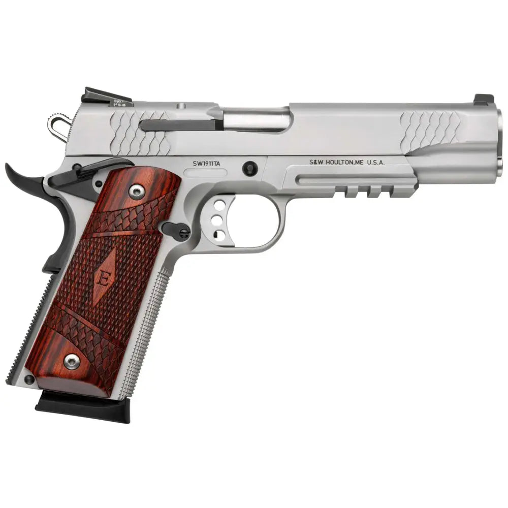 Smith & Wesson 1911 E Series Satin Stainless Steel .45 ACP Pistol with Tac Rail and Wood Grips