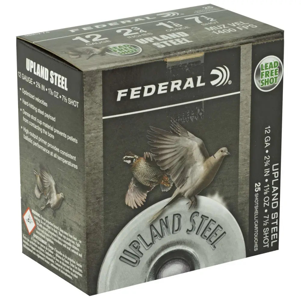 Federal 12 Gauge 2-3/4 inch Steel Shot Upland Ammunition – 25 Rounds per Box