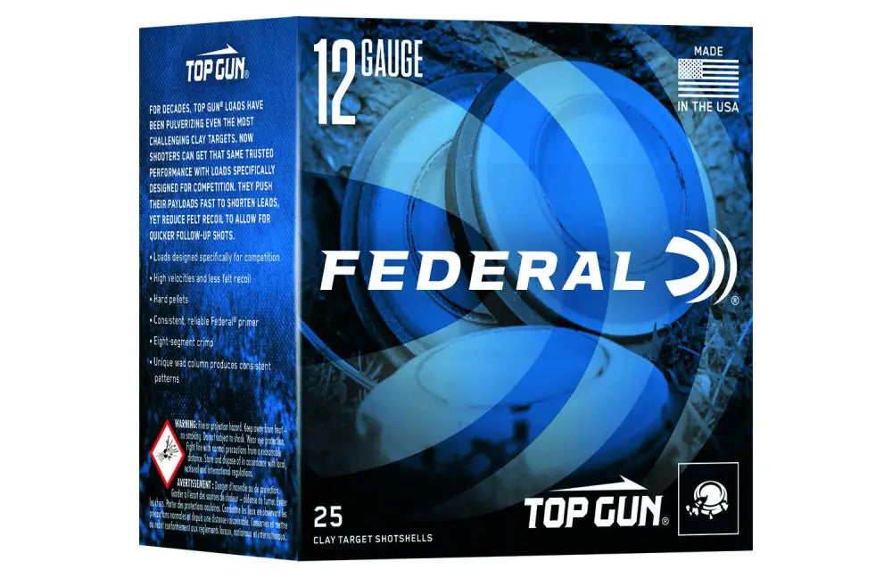 Federal Top Gun 12 Gauge 2-3/4 inch 1 oz Lead Shotshells – 1250 FPS, 8 Shot, 25 Rounds per Box