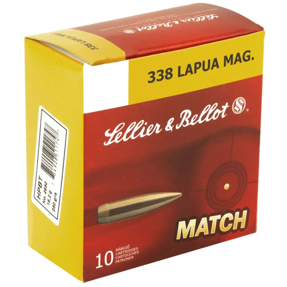 Sellier & Bellot 338 Lapua Magnum 250 Grain HPBT Boat Tail Hollow Point Ammunition - 10 Rounds per Box, 10 Boxes per Case