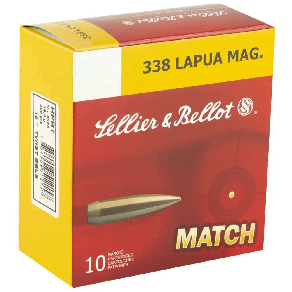 Sellier & Bellot 338 Lapua Magnum 300 Grain HPBT Target Shooting Ammo - 10 Rounds per Box