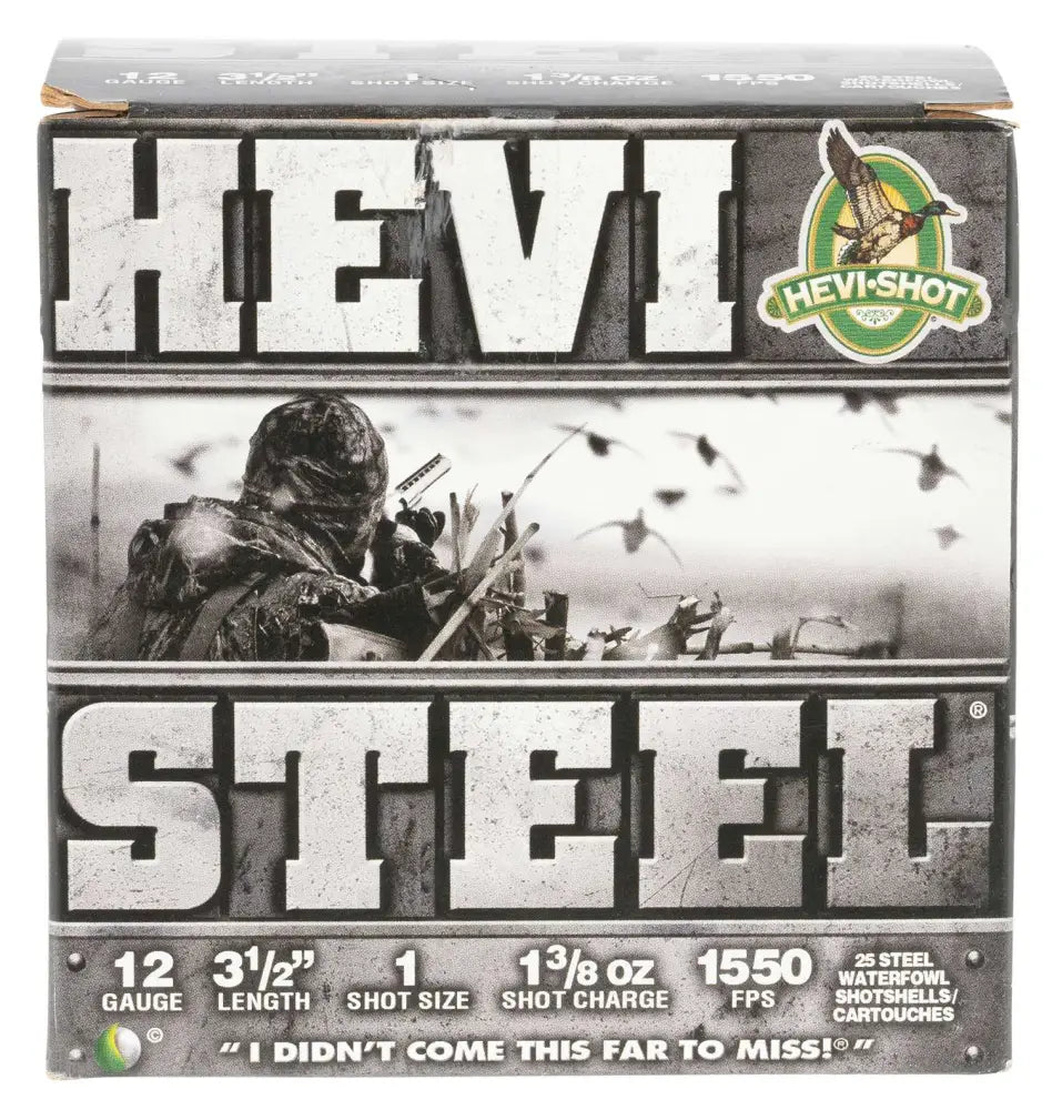 Hevi Shot Hevi-Steel 12 Gauge Waterfowl Hunting Ammo - 1-3/8 oz Steel Shot, #1, 25 Rounds per Box