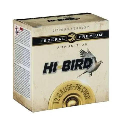 Federal 12 Gauge Hi-Bird Lead Hunting Shot, 2-3/4 Inch, 1-1/4 Ounce, 7.5 Shot Size, 1330 FPS, 25 Rounds per Box