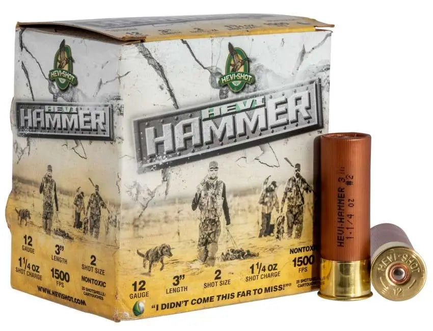Hevi Shot HEVI-HAMMER 12 Gauge 3-Inch Steel & Bismuth Waterfowl Shot, 1-1/4 Oz #2, 25 Rounds per Box
