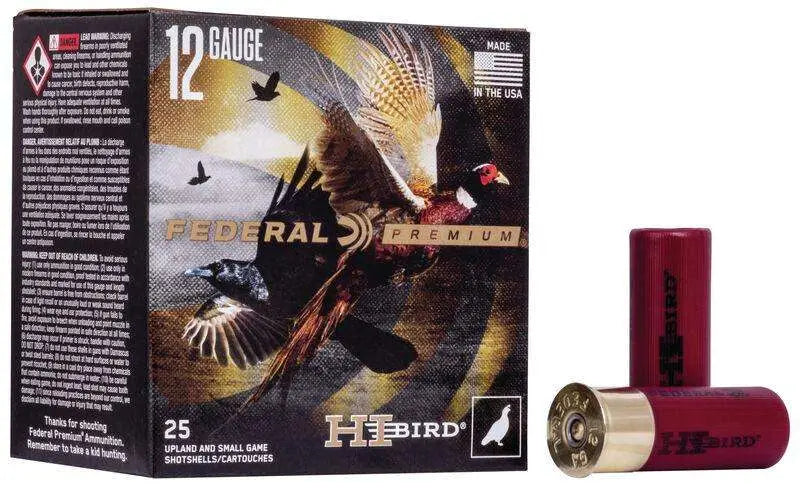 Federal 12 Gauge Hi-Bird Shotgun Ammunition – 2 3/4 Inch, 1 1/4 Oz, Lead Shot, 5 Shot Size, 1330 FPS, 25 Rounds per Box