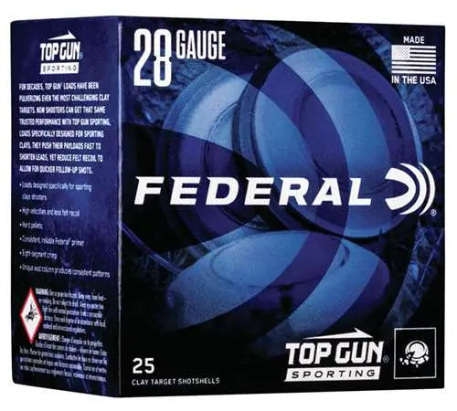 Federal Top Gun 28 Gauge Shotgun Shells – 2.75 Inch, 3/4 Oz, 1,330 FPS, 8 Shot, 25 Rounds per Box