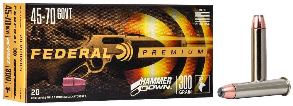 Federal .45-70 Government HammerDown 300 Grain Soft Point Ammo – 20 Rounds per Box, 10 Boxes per Case