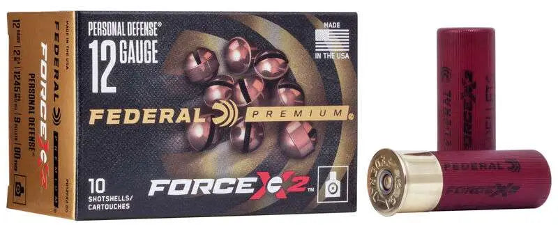 Federal 12 Gauge Force X2 Buckshot with 9 Copper-Plated Lead Pellets – Home Defense, 2.75 Inch Shells, 1245 FPS, Pack of 10