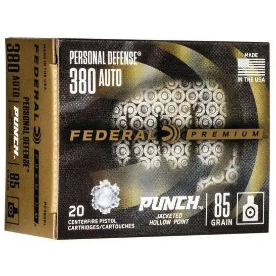 Federal Personal Defense Punch .380 ACP 85-Grain Jacketed Hollow Point Ammunition - 20 Rounds