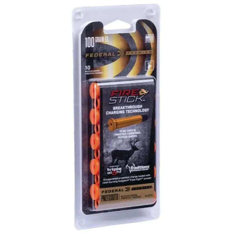 Federal 100 Grain Fire Stick Triple 8 Ammunition - 50 Cal Hunting Rounds, 10 Rounds per Box, 10 Boxes per Case