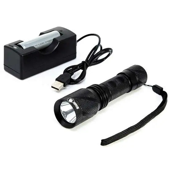 Predator Tactics Laborer Flashlight - Matte Black Aluminum Alloy, 890 Lumens, Waterproof, Rechargeable with Li-ion Battery and Charger