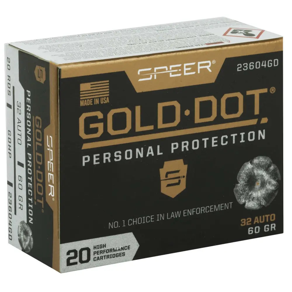 Speer Gold Dot Hollow Point Ammunition 60 Grain for 32 Auto - 20 Rounds per Box