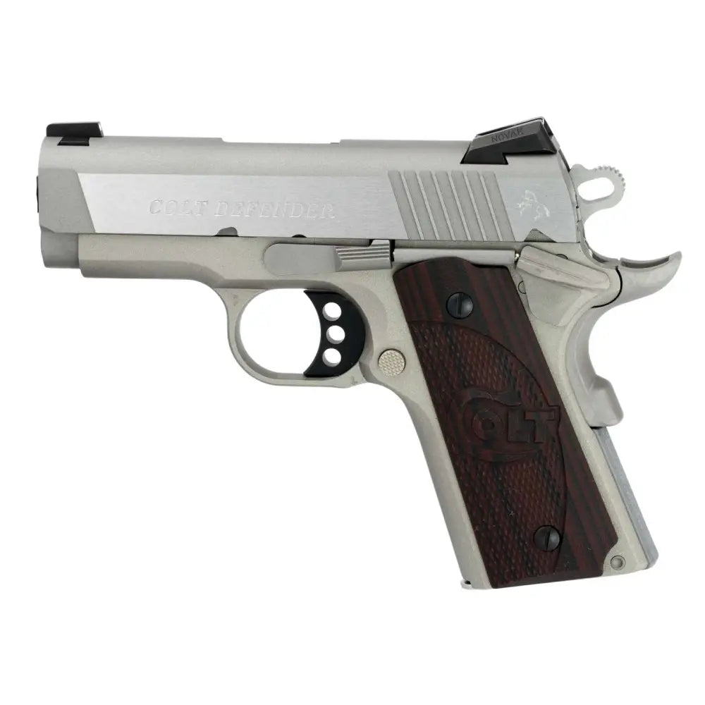 Colt Mfg. Defender Series 1911 .45 ACP 3-Inch Stainless Steel Barrel Compact Pistol with Night Novak Sights and Black Cherry G10 Grips